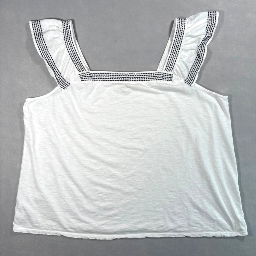 Loft Plus Womens White Cotton Ruffle Strap Embroidered Square Neck Tank 20/22